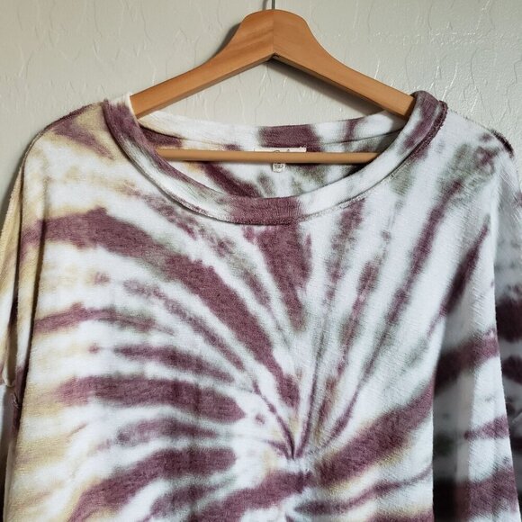 Easel Oversized Tie Dye Drop Shoulder Sweater Raw Edge Multicolor Womens Medium - Picture 3 of 9